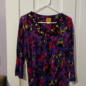 Ruby Rd. Purple Geometric Blouse